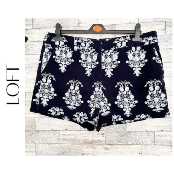 LOFT OUTLET Blue & White Floral 100% Cotton Shorts, 12 - Picture 1 of 9